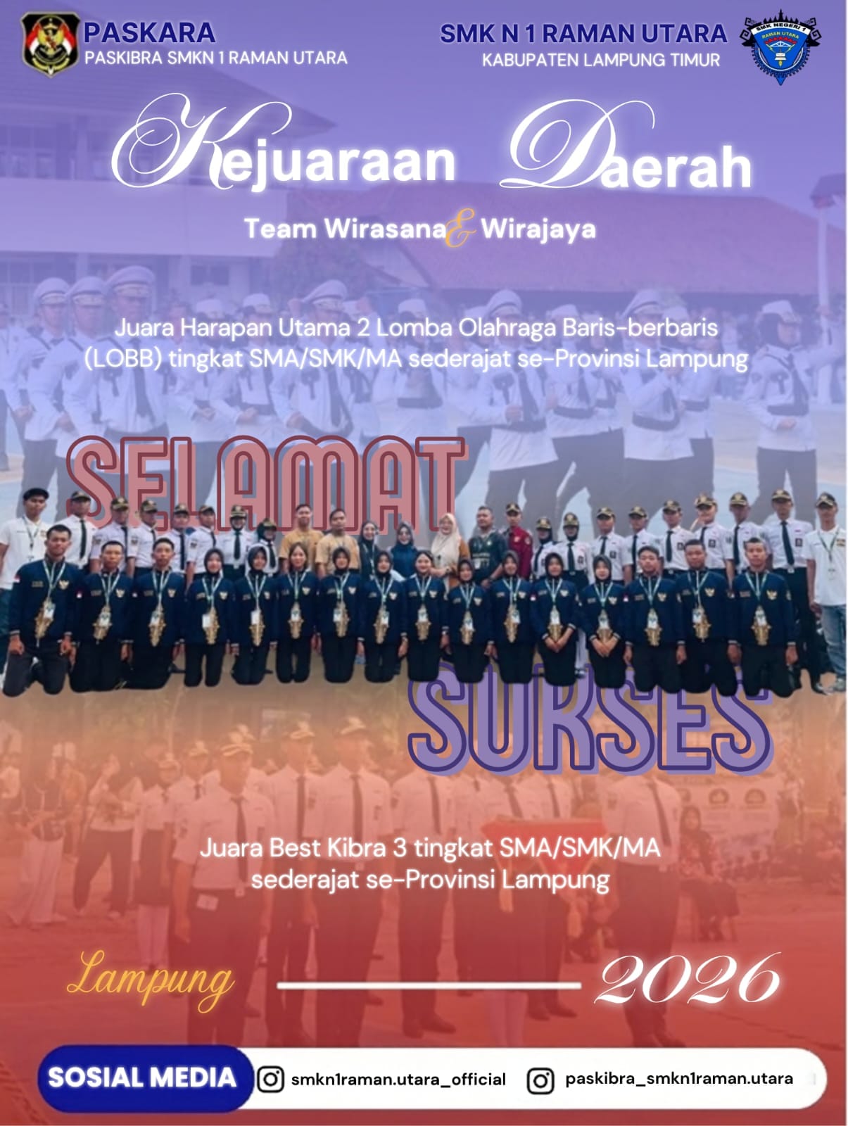 Tampil Memukau, Paskibra SMKN 1 Raman Utara Borong Dua Penghargaan dalam Kejuaraan Daerah Lampung 2026